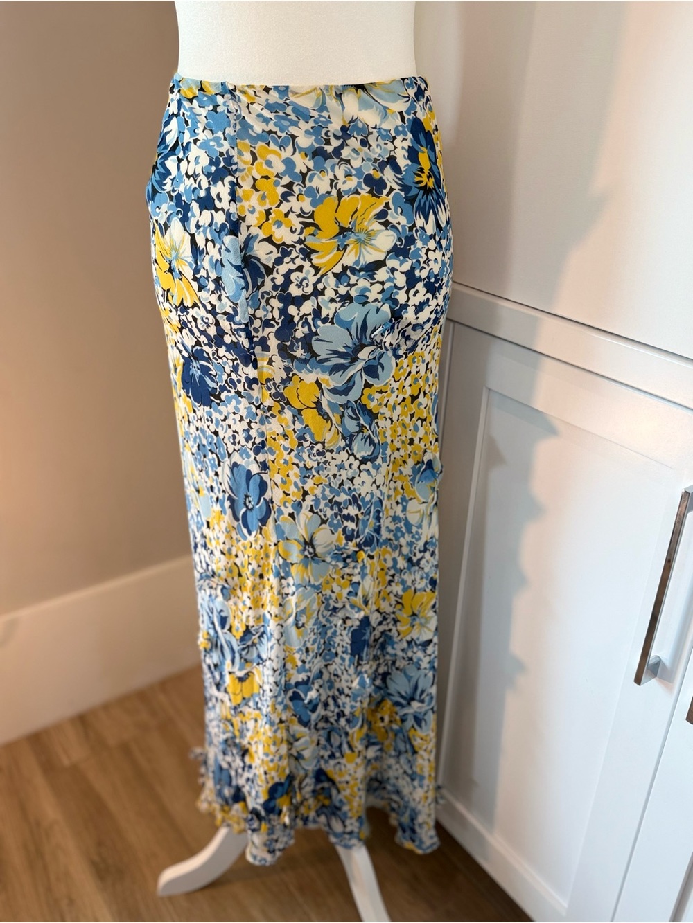 Vivienne Tam Blue, Yellow & White Floral Maxi Skirt